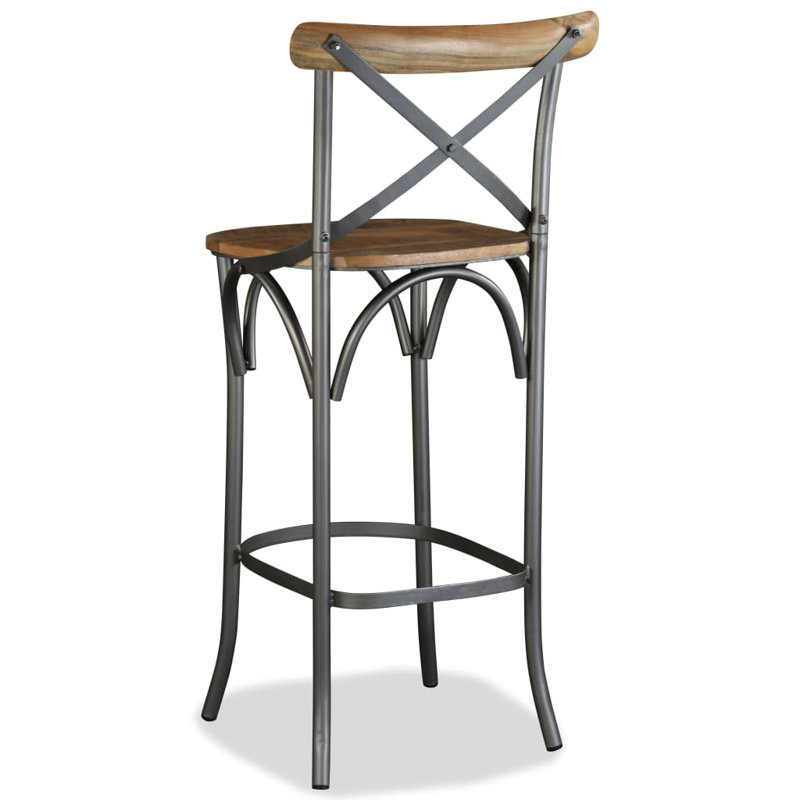 Rustic Industrial Mango Wood and Steel Bar Stool with Cross Back