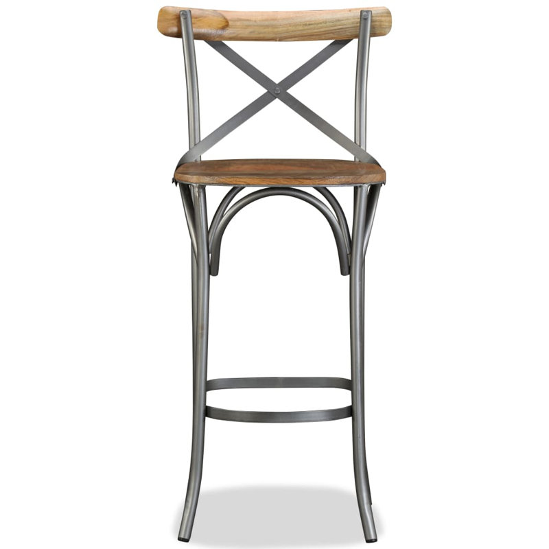 Rustic Industrial Mango Wood and Steel Bar Stool with Cross Back