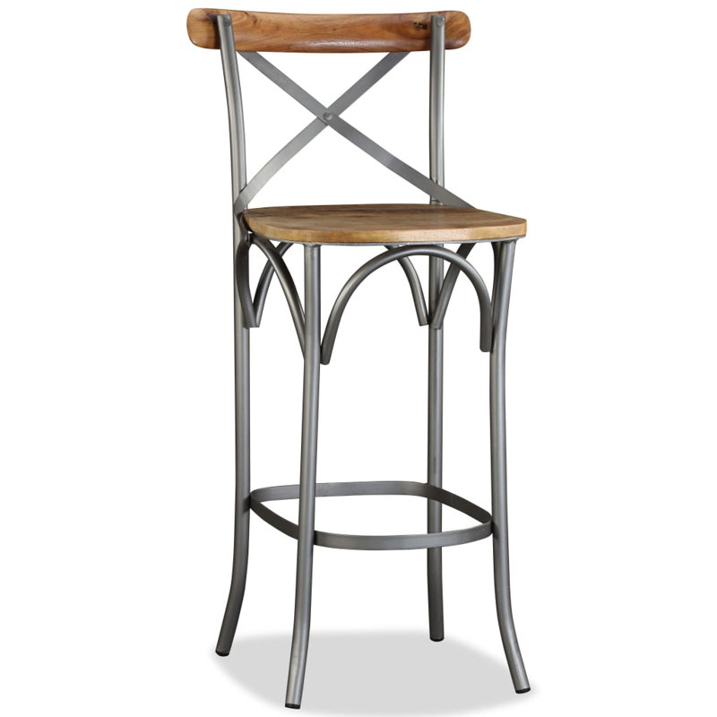 Rustic Industrial Mango Wood and Steel Bar Stool with Cross Back