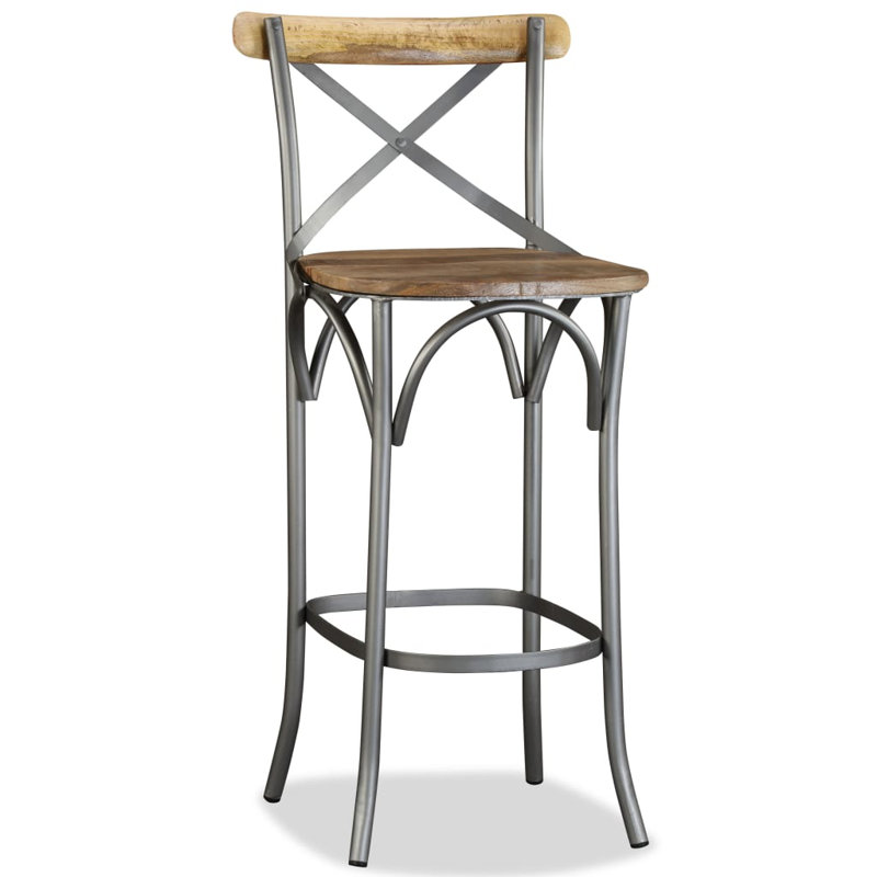 Rustic Industrial Mango Wood and Steel Bar Stool with Cross Back