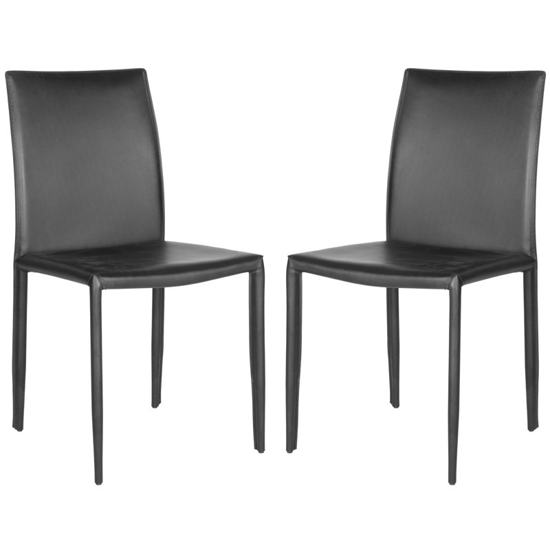 Karna Black Leather Upholstered Dining Side Chair Set