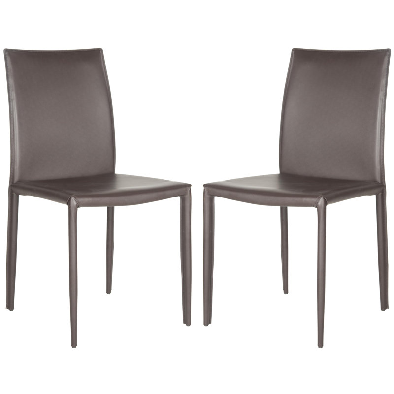 Brown Leather Upholstered Parsons Dining Side Chair Set
