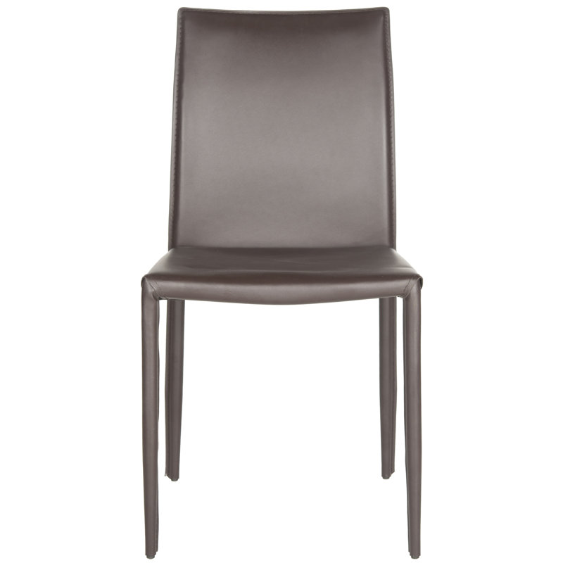 Brown Leather Upholstered Parsons Dining Side Chair Set