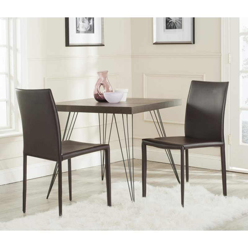 Brown Leather Upholstered Parsons Dining Side Chair Set