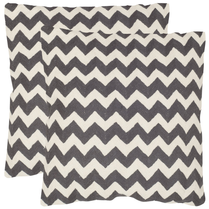 Gray Embroidered Cotton Canvas Square Pillow Set
