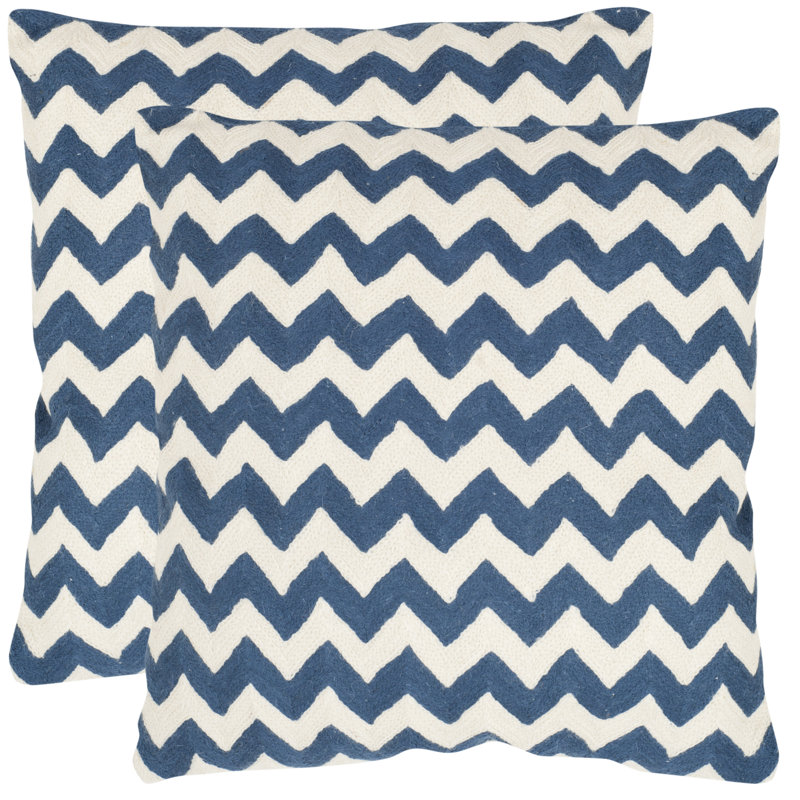 Navy Blue Embroidered Cotton Canvas Throw Pillow Set