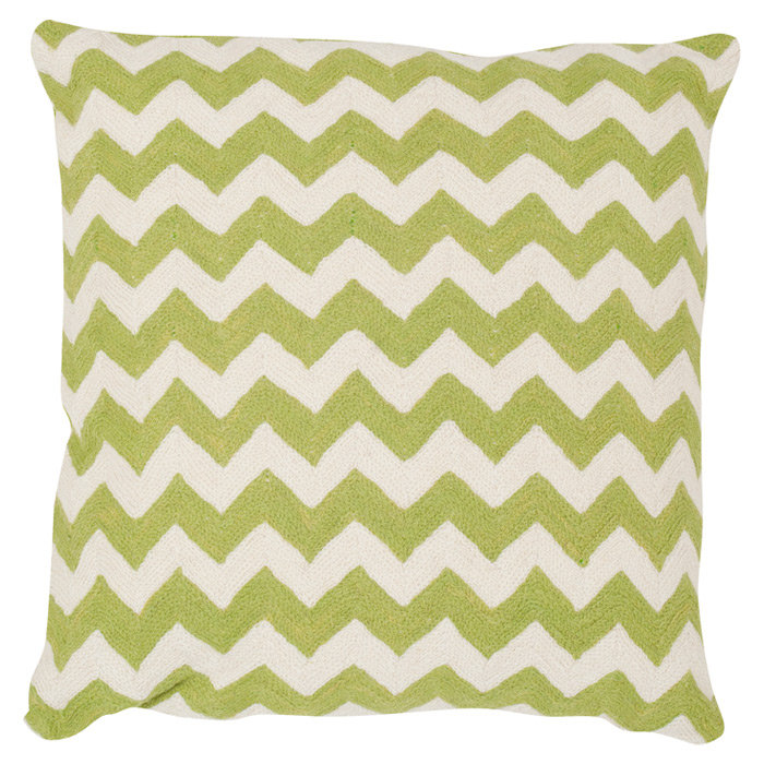 Lime Green and White Embroidered Cotton Throw Pillow Set