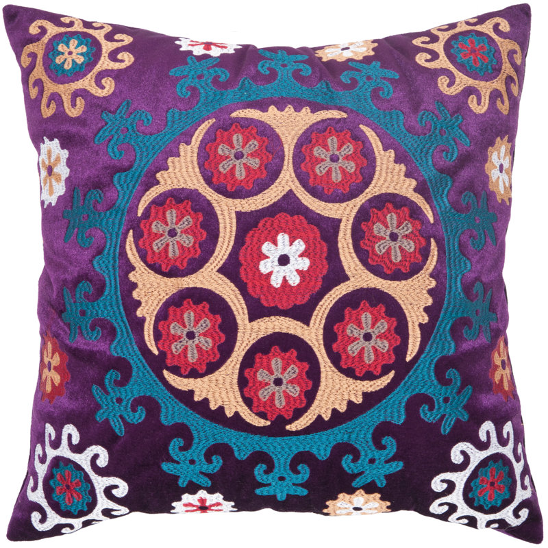 Gold and Purple Embroidered Linen Cotton Square Pillow Set