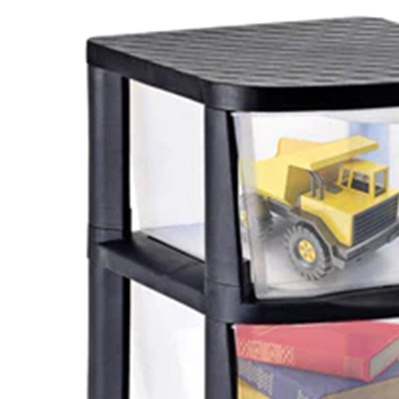 Clear Plastic 4-Drawer Storage Tower with Black Frame