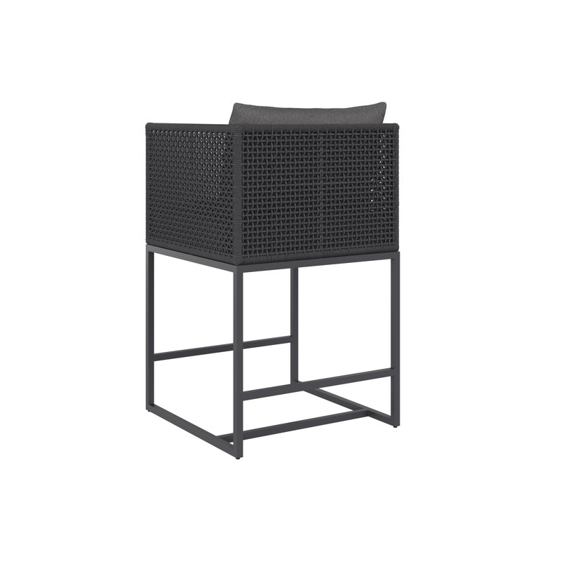 Dark Grey Aluminum Outdoor Counter Stool with Performance Fabric