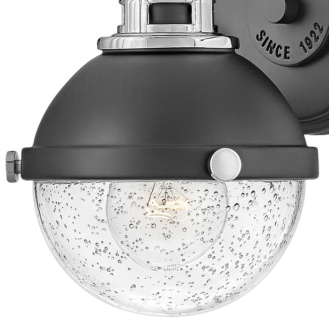 Hinkley Fletcher 1-Light Black/Chrome Outdoor Vanity Sconce with Clear Seedy Glass