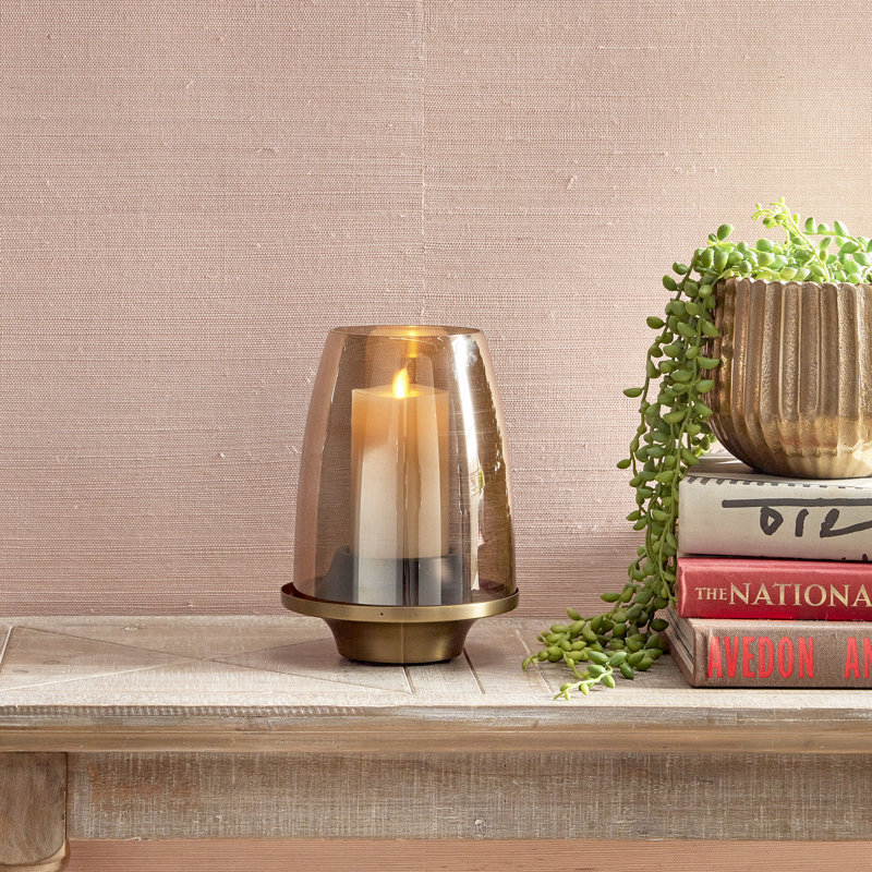 Small Brass and Glass Hurricane Candle Holder