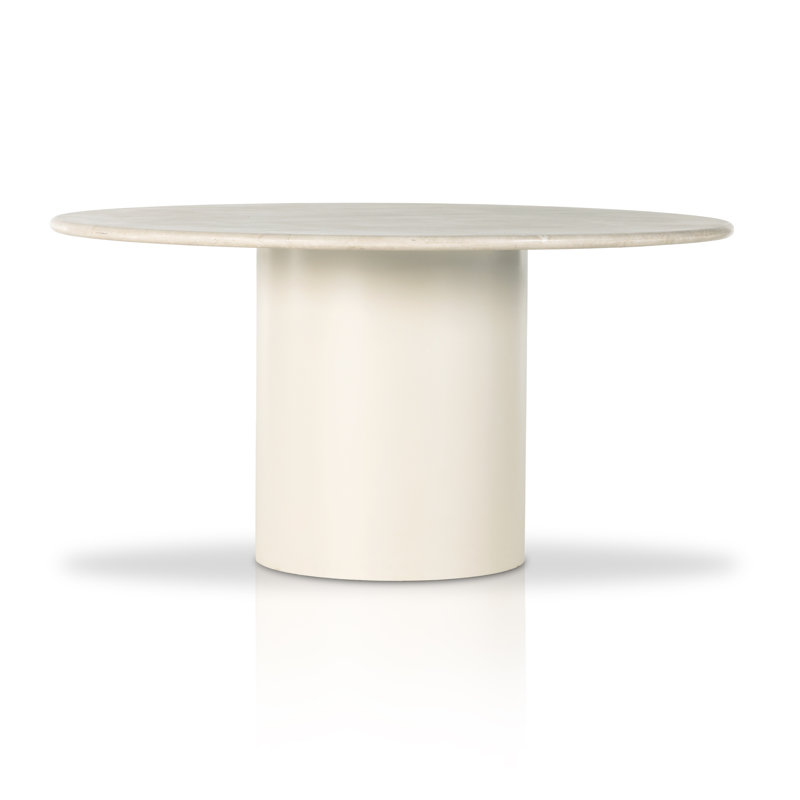 Cream Marble and Iron Round Pedestal Dining Table