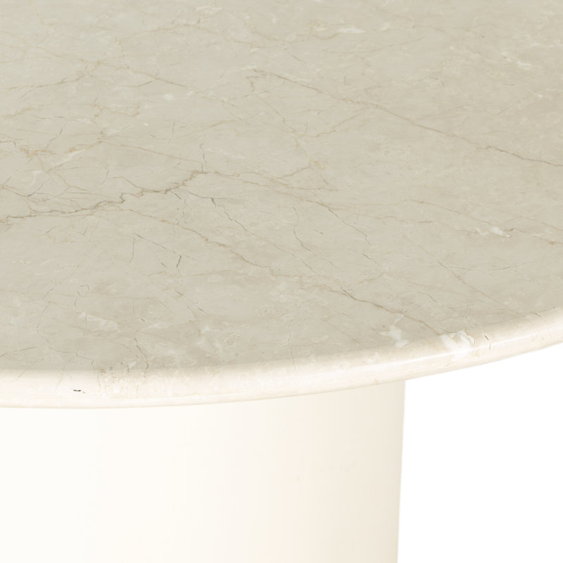 Cream Marble and Iron Round Pedestal Dining Table
