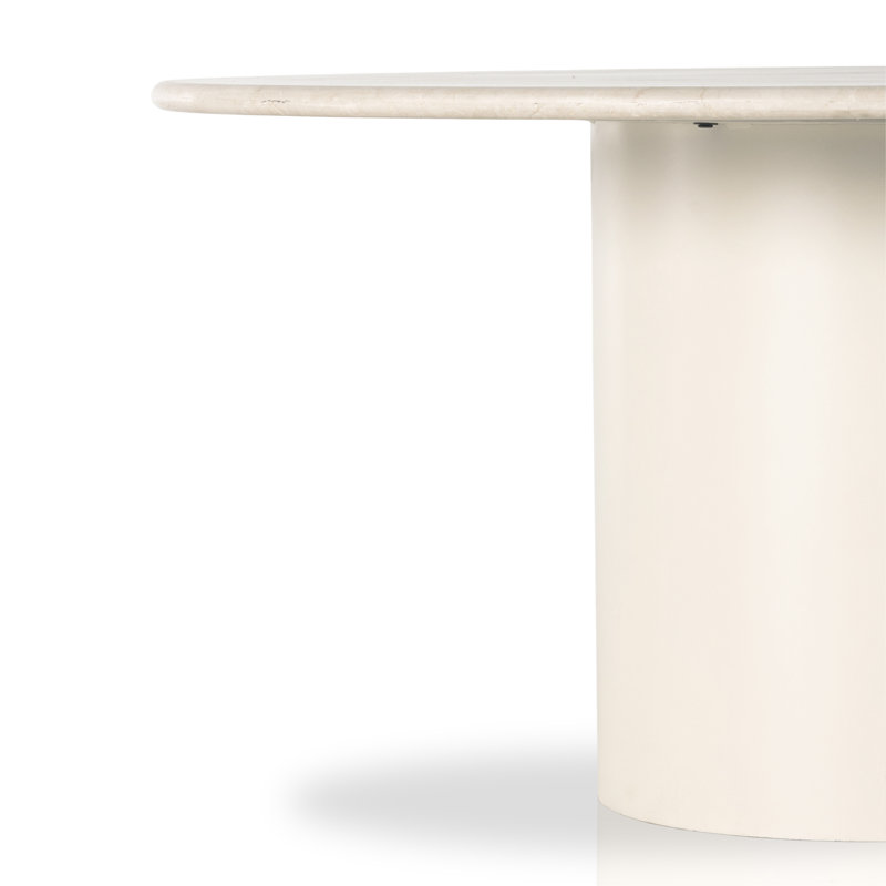 Cream Marble and Iron Round Pedestal Dining Table