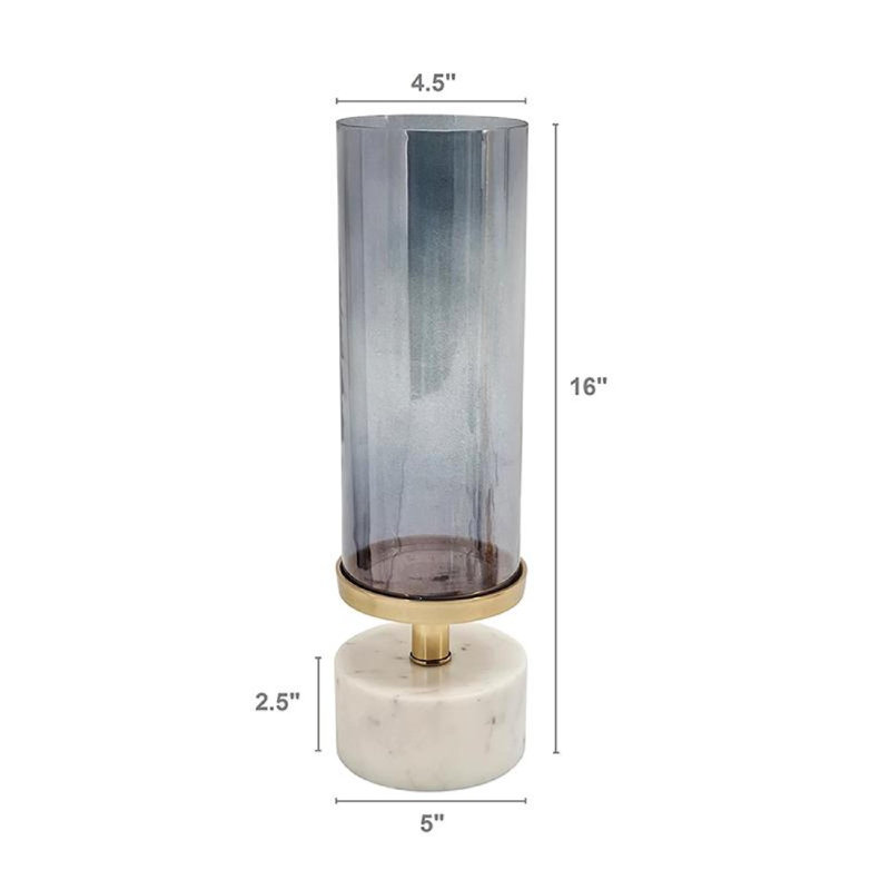 Elegant 16'' Glass & Marble Cylindrical Tabletop Hurricane