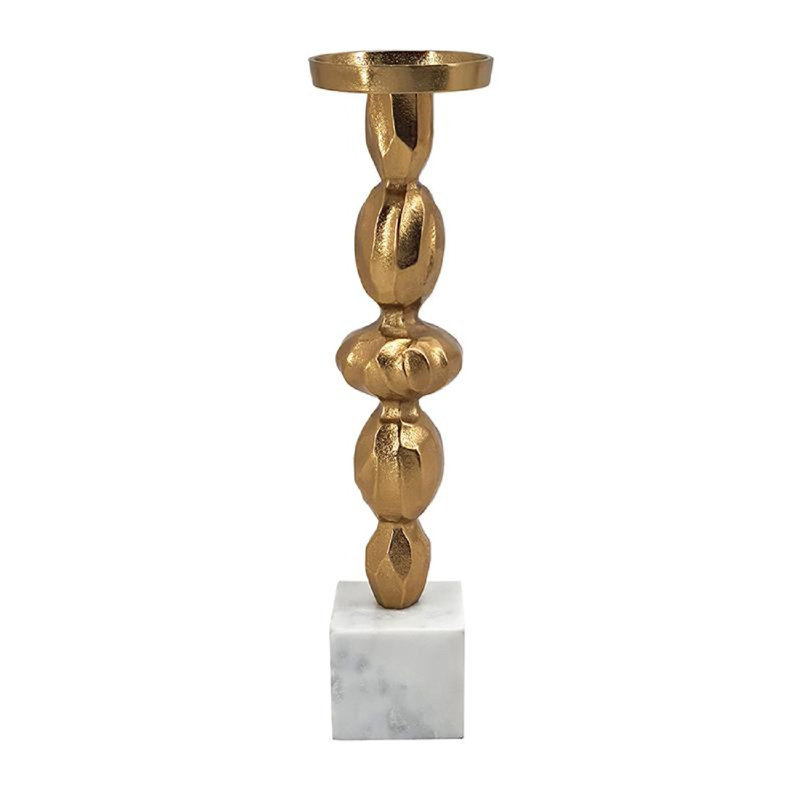 Gold and White Marble Aluminum Pillar Candle Holder
