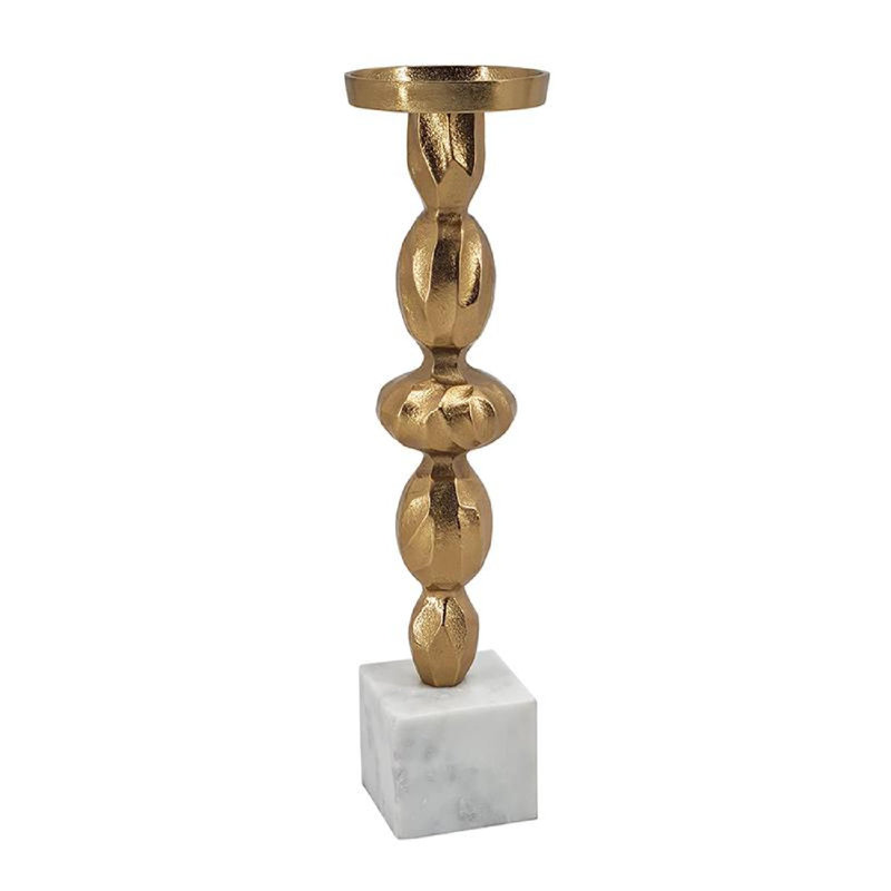 Gold and White Marble Aluminum Pillar Candle Holder