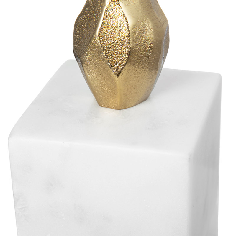 Gold and White Marble Aluminum Pillar Candle Holder