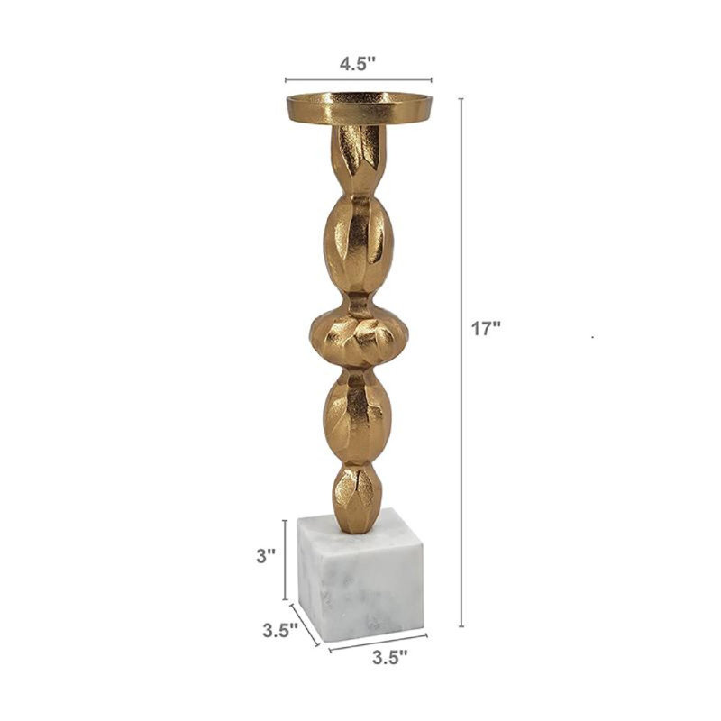 Gold and White Marble Aluminum Pillar Candle Holder