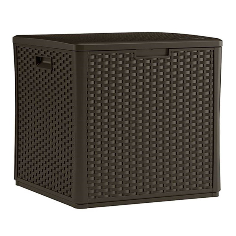 Large Brown Wicker 60-Gal Lockable Deck Storage Cube