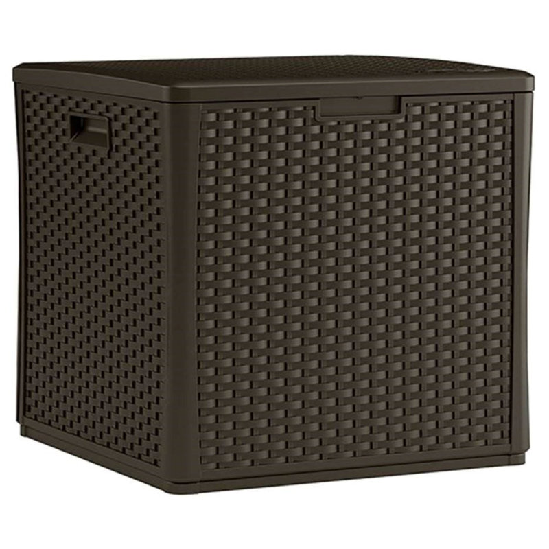 Large Brown Wicker 60-Gal Lockable Deck Storage Cube
