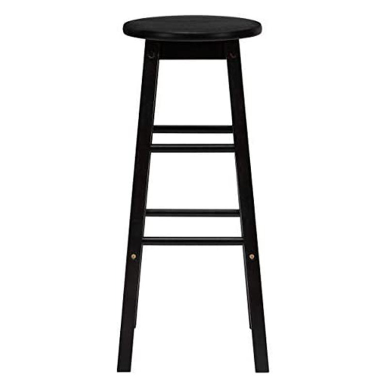 Classic Black Solid Wood 24" Round-Seat Kitchen Counter Stools, Set of 2