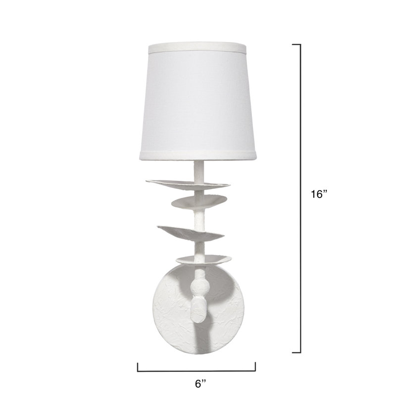 White Textured Cement Sconce with Linen Shade
