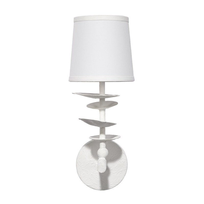 White Textured Cement Sconce with Linen Shade