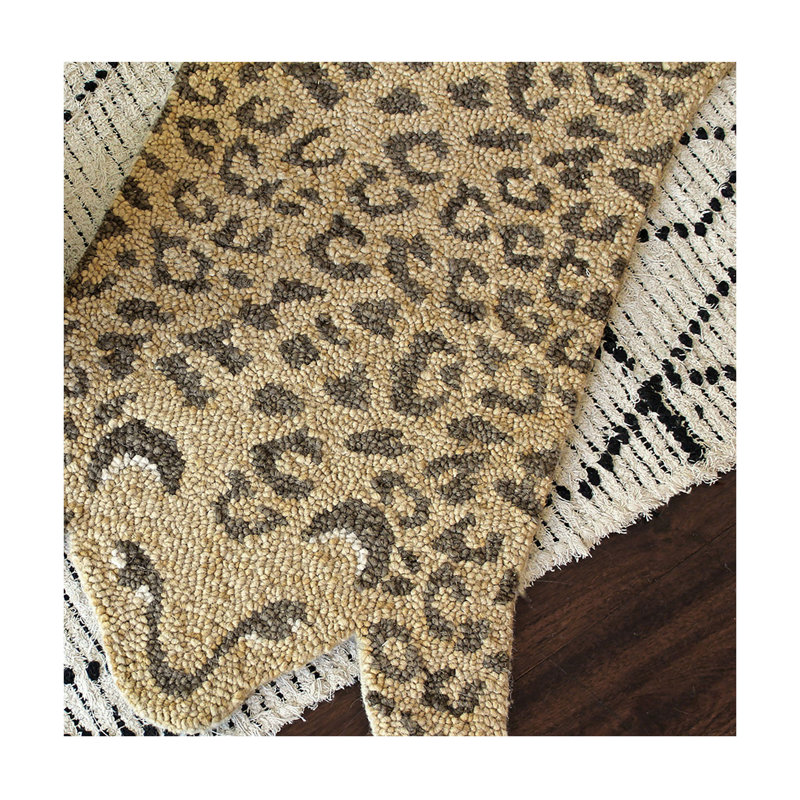 Handmade Tufted Wool Leopard Shape Rug