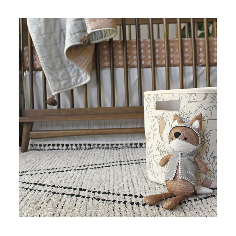 Ezra Beige and Brown Fabric Woodland Nursery Storage Basket