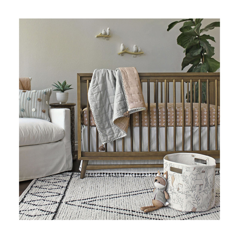 Ezra Beige and Brown Fabric Woodland Nursery Storage Basket