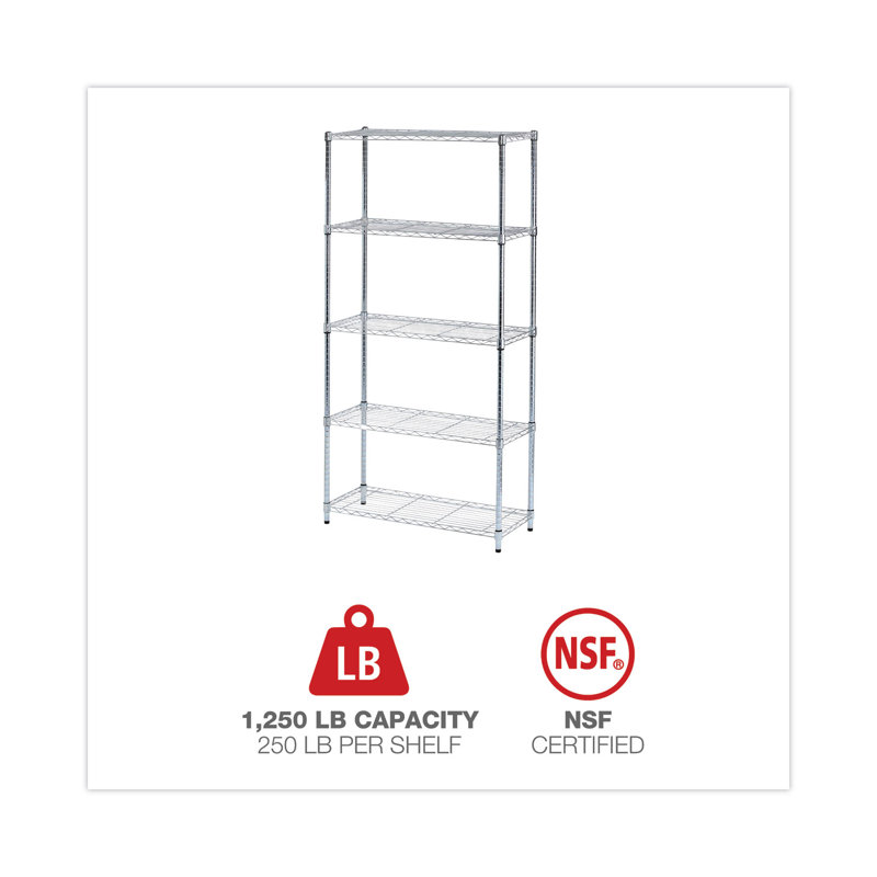 Sleek Silver 36'' W Five-Shelf Wire Storage Unit
