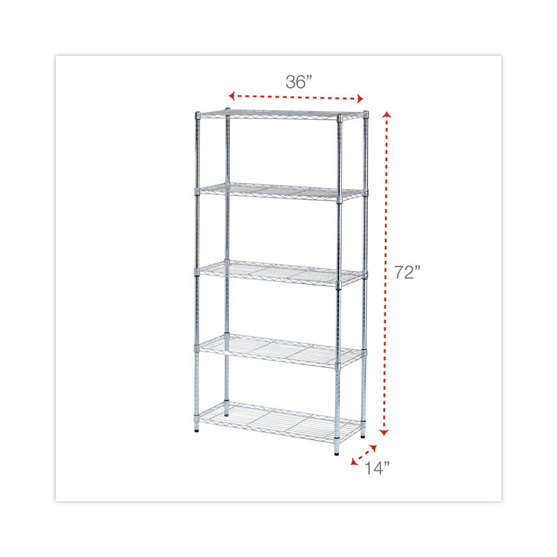 Sleek Silver 36'' W Five-Shelf Wire Storage Unit