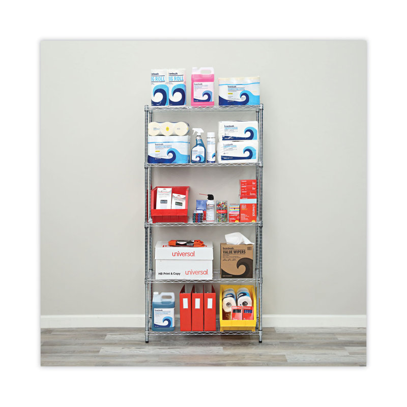 Sleek Silver 36'' W Five-Shelf Wire Storage Unit