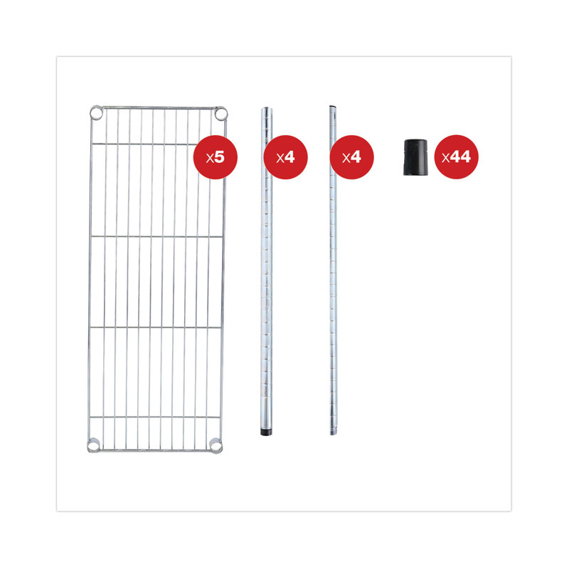 Sleek Silver 36'' W Five-Shelf Wire Storage Unit