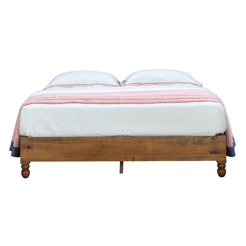 Rustic Pine Teak Finish King Bed Frame with Headboard and Drawers