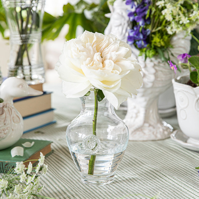 Clear Embossed Glass Mouth-Blown Decorative Table Vase
