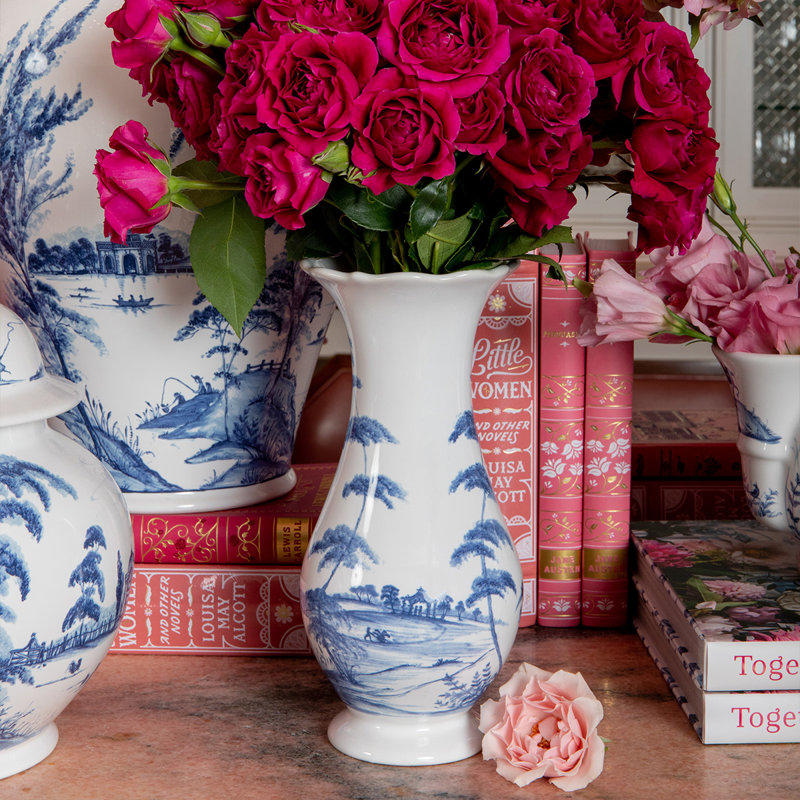 Handmade Blue and White Ceramic Scallop Table Vase