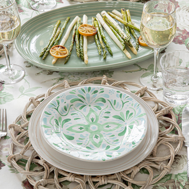 Sage and White Floral Ceramic Salad Plate