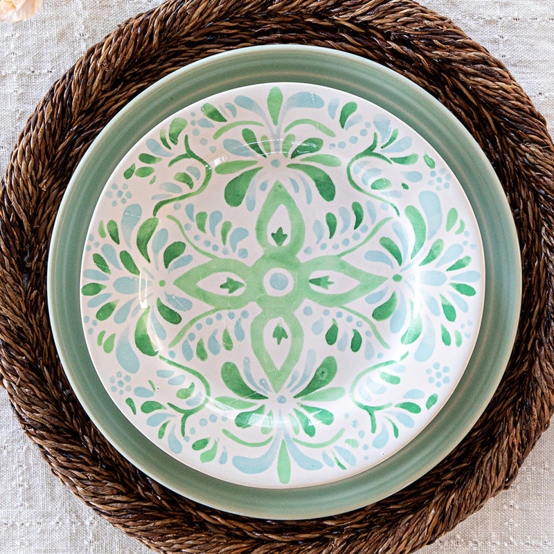 Sage and White Floral Ceramic Salad Plate