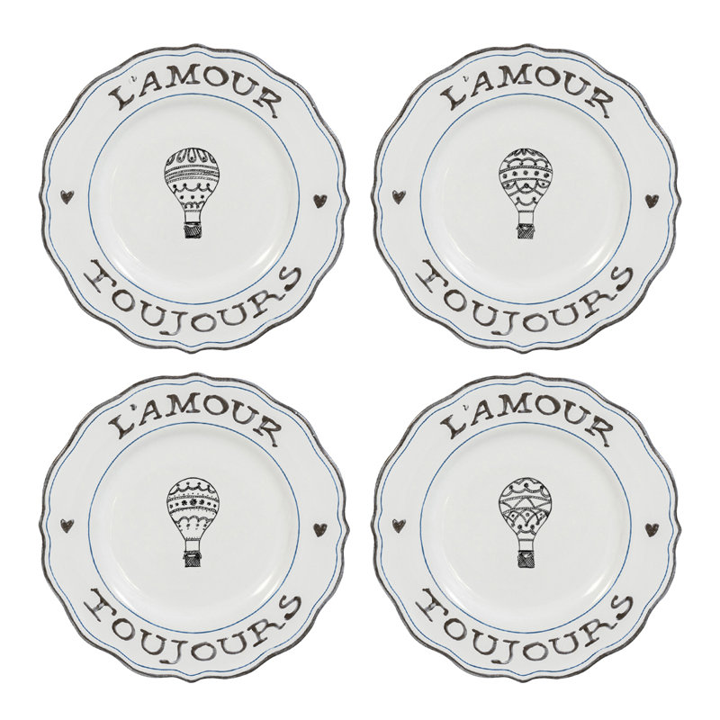 L'Amour Toujours White Ceramic 18'' Dinner Plate Set for 4