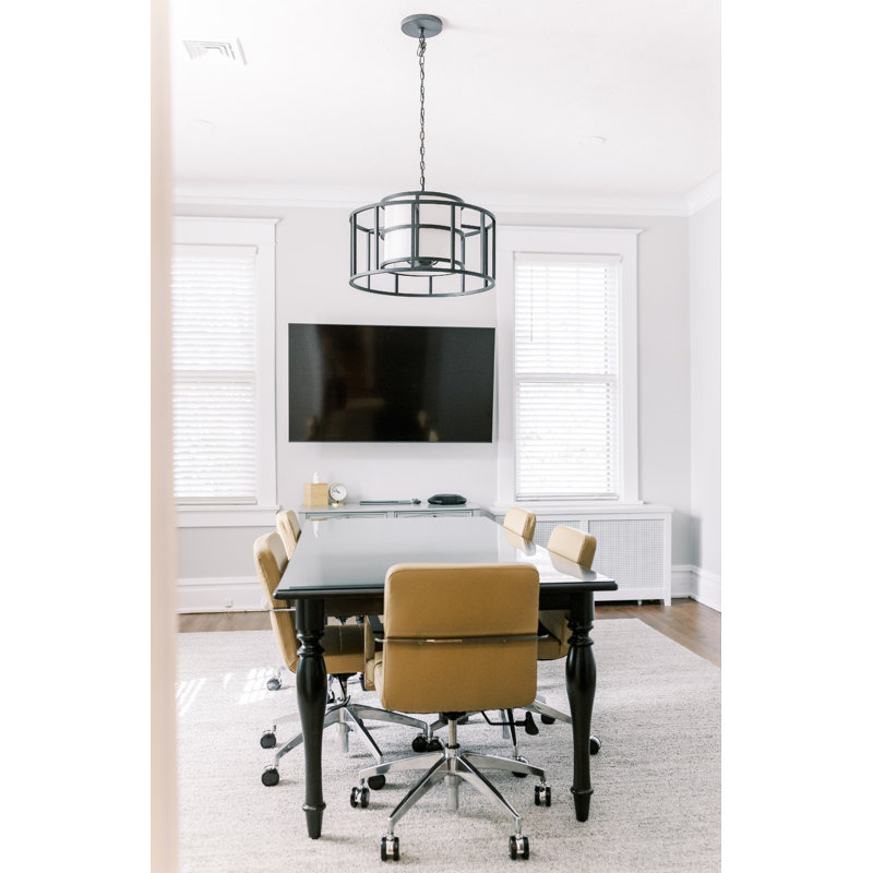 Sleek Matte Black and White Silk Drum Chandelier with 5 Lights