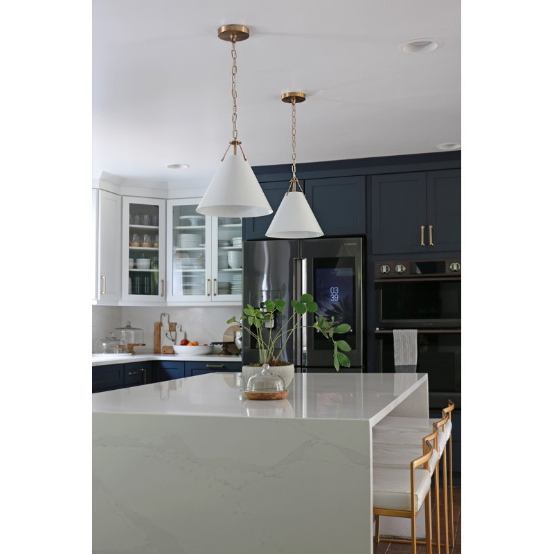Vibrant Gold and White Steel Cone Pendant Light