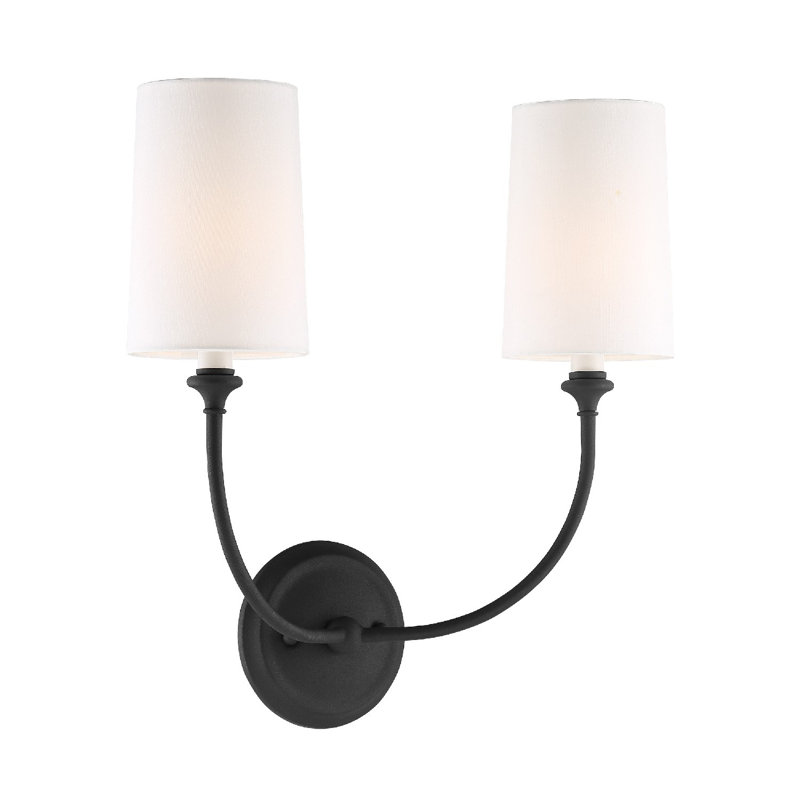 Sylvan Black Forged 2-Light Sconce with White Silk Shade