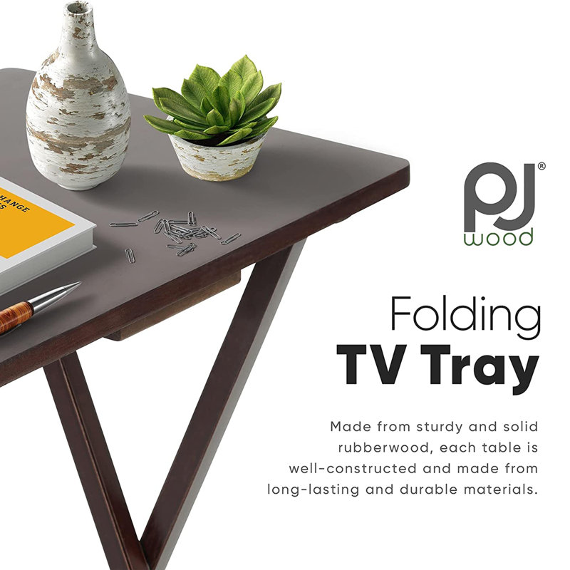 Espresso Brown Solid Wood Folding TV Tray Table Set