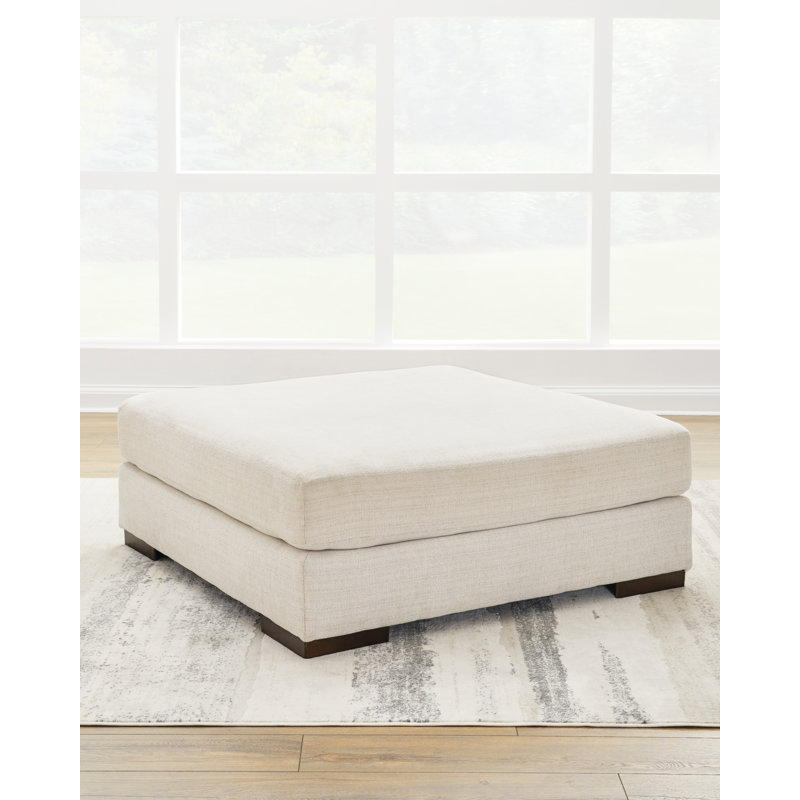 Beige Polyester 51" Wide Square Cocktail Ottoman