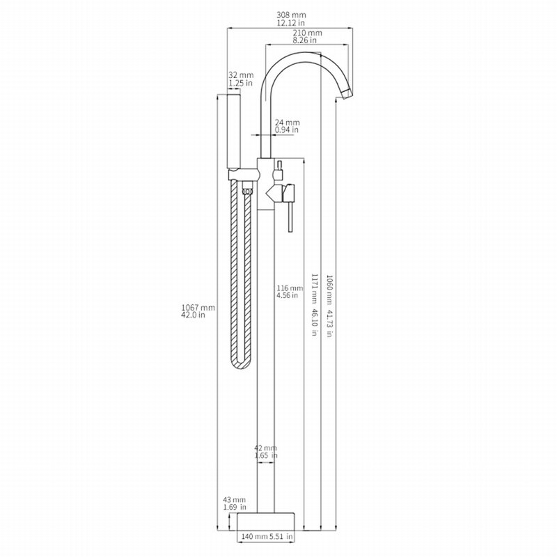 Brushed Gold Double Handle Floor Mount Tub Filler