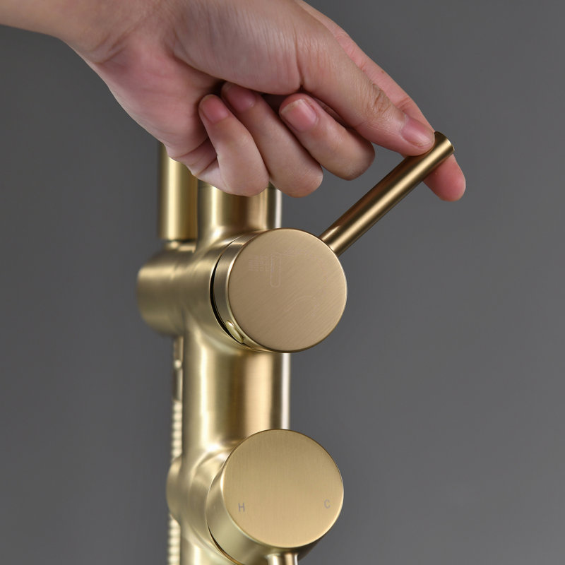 Brushed Gold Double Handle Floor Mount Tub Filler