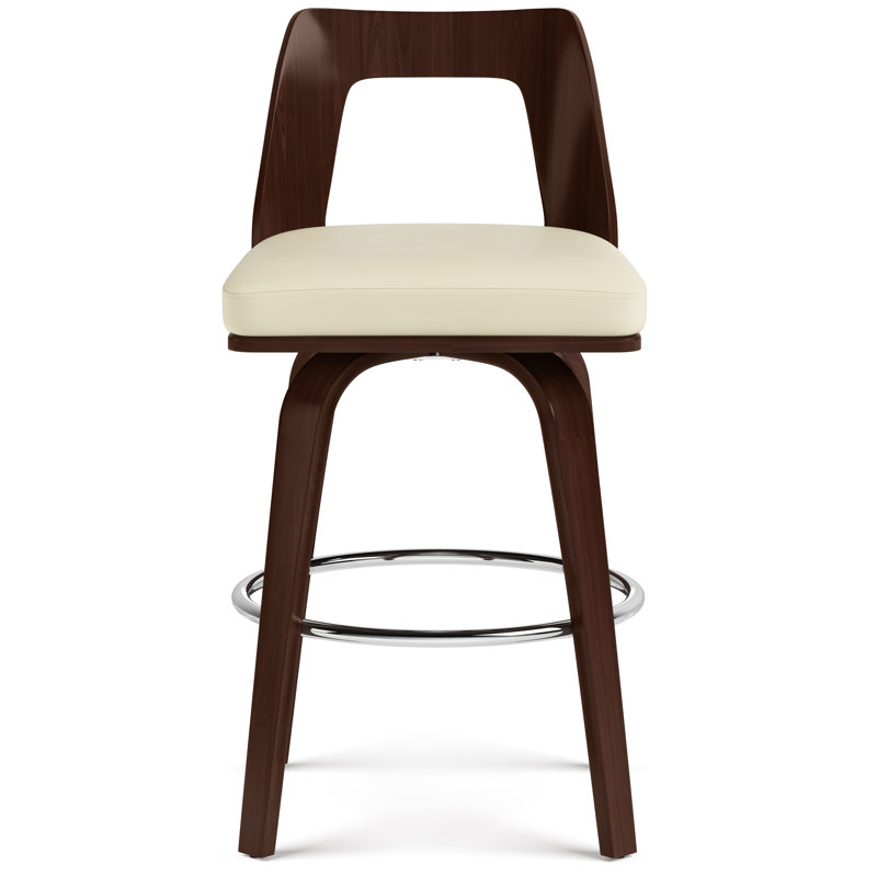 Cream Faux Leather and Walnut Wood Counter Stools, Set of 2